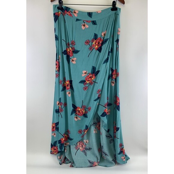 Express Floral Outfit Maxi Skirt Kimono Wrap Top Teal Rayon Womens Large New Tag - Picture 3 of 16
